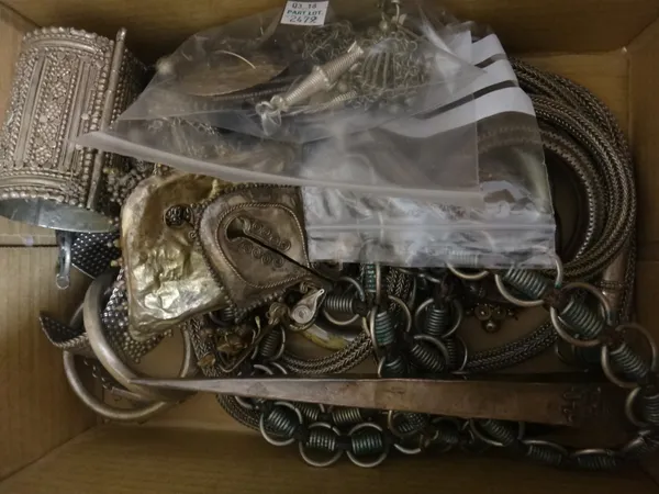 A collection of Asian jewellery, including; bangles, two belts, necklaces and chains, a quantity of coins, a tapering box, two rings, earrings and sun