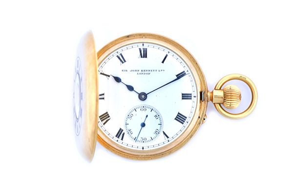 An 18ct gold cased, keyless wind, half hunting cased gentleman's pocket watch, the jewelled lever movement detailed Sir John Bennett Ltd, 65 Cheapside