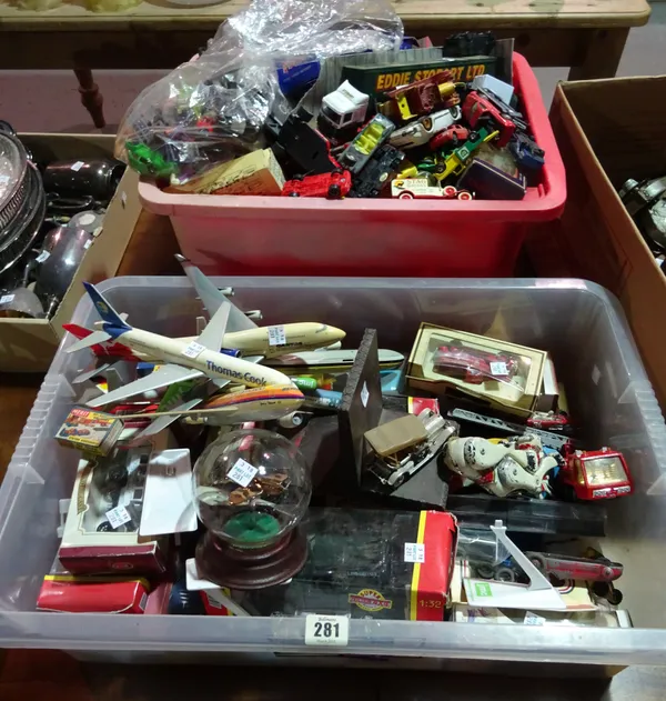 Toys, comprising; a quantity of Corgi, matchbox dinky and sundry die cast vehicles and quantity of plastic aeroplane models, (qty)  H1
