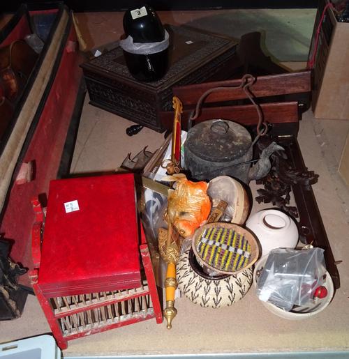 Collectables, including; tribal items, ice skates, small bird cage, costume jewellery and sundry, (qty). S1