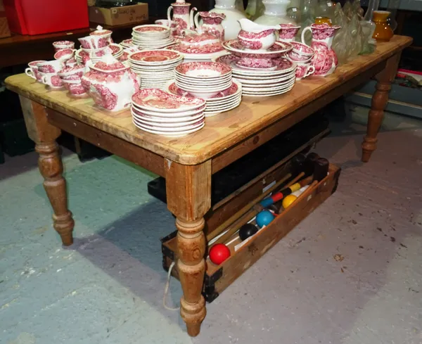 A 20th century pine rectangular kitchen table, on tapering supports, 183cm wide x 81cm high.  H1