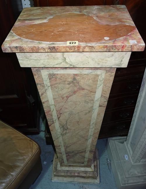 A 20th century faux marble jardiniere stand with square top on tapering column, 40cm wide x 114cm high. H10