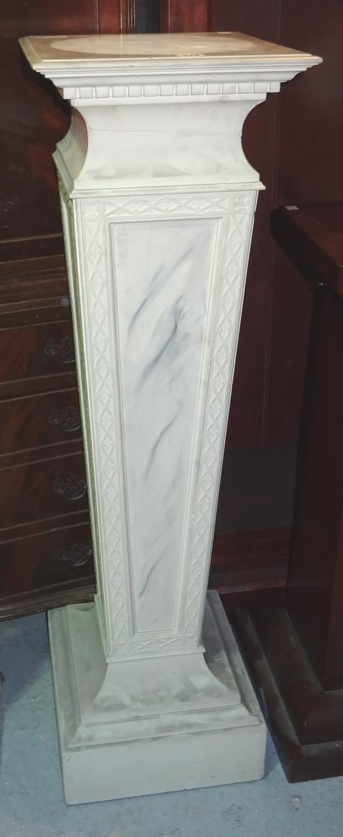 A 20th century white painted jardiniere stand of neo classical design on plinth base, 33cm wide x 113cm high. H10