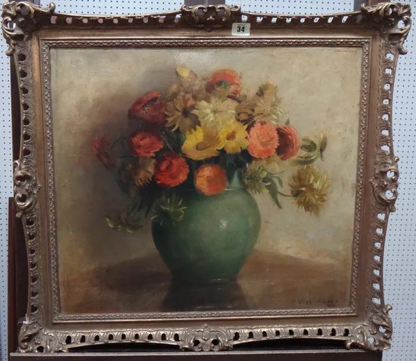 English School (19th century), Still life of flowers in a vase, oil on canvas, bears a signature and date, 48cm x 54cm.  N1