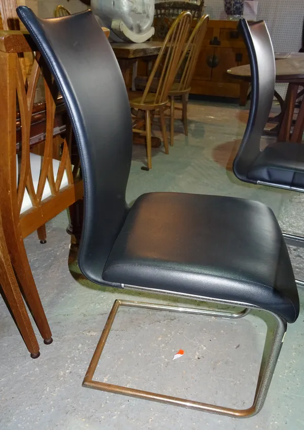 A set of six 20th century chrome dining chairs, with black leatherette upholstery, (6).  D6