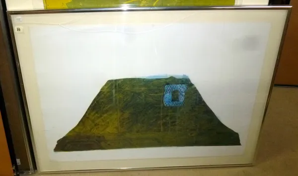 John Walker (British 1939- ), Landscape, 1969, print, signed; and five others by the same artist; Landscape 1969, Landscape 1969, Saich 1990, Blue and