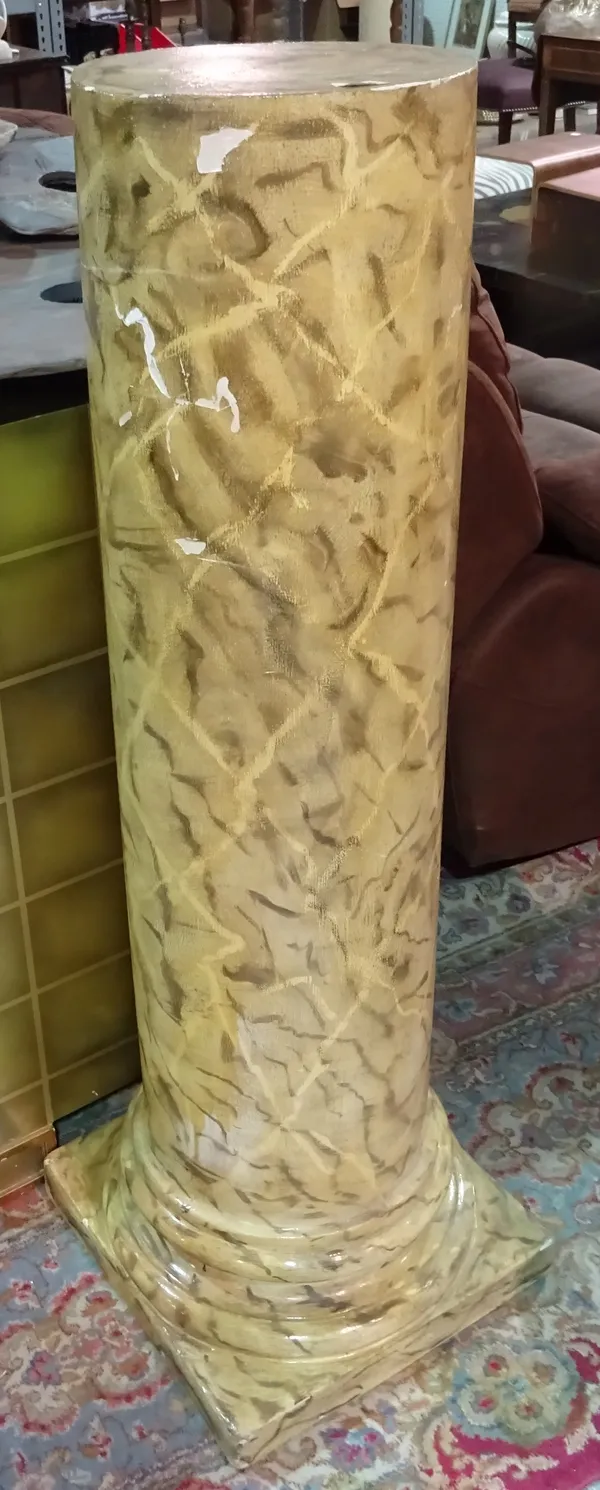 A 20th century faux marble column, on plinth base, 38cm wide x 116cm high.  C2