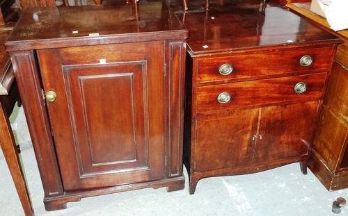 A 19th century mahogany bedside commode, 61cm wide x 70cm high, together with a mid-19th century mahogany night stand with galleried top, 46cm wide x