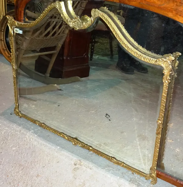 An early 20th century gilt framed wall mirror, with acanthus framed corners and bevelled glass plate, 86cm wide x 74cm high.  A4