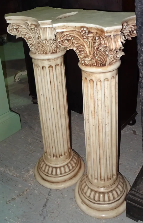 A pair of 20th century faux white marble Corinthian column jardiniere stands, 35cm wide x 93cm high, (2).  M6