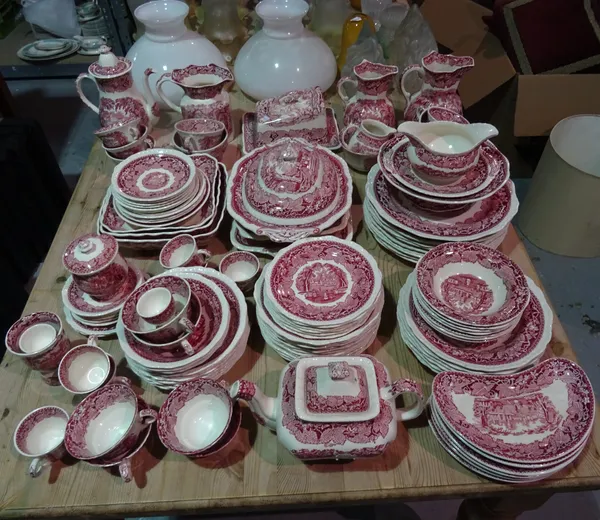 A Masons Vista dinner service, with pink and red floral decoration, to include plates, tea plates, jugs and sundry, (qty).  H1