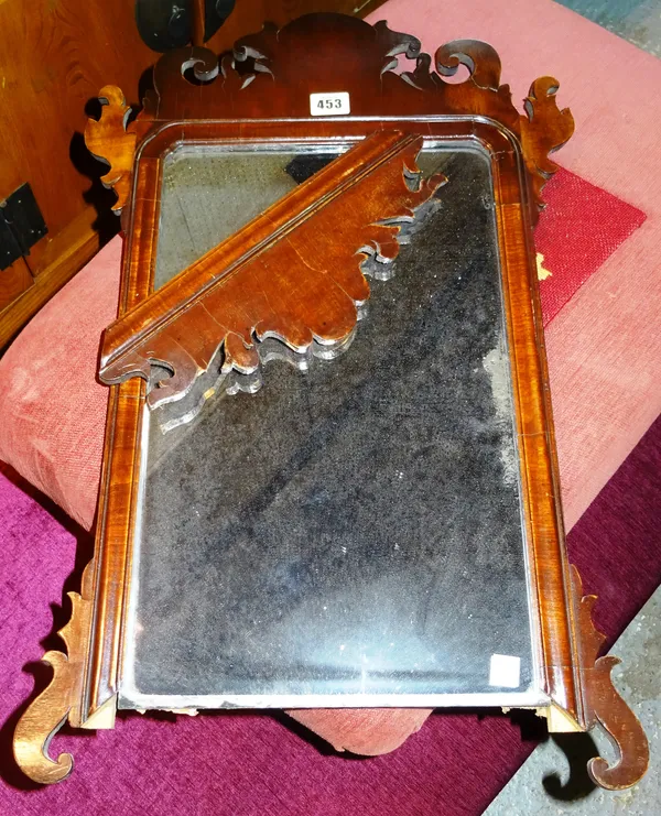 A George III style mahogany fret cut pier mirror, 39cm wide x 69cm wide. (a.f)  A4