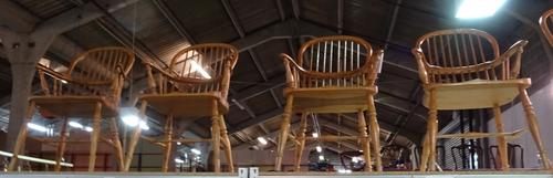 A group of six 20th century ash and elm stick back Windsor armchairs, (6).  S2T