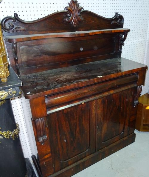 A Victorian rosewood chiffonier with acanthus carved top rail, 105cm wide x 147cm high.  A3