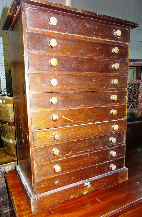 'AW Gamage Ltd', an early 20th century collectors cabinet with ten drawers, 49cm wide x 69cm high.  F9