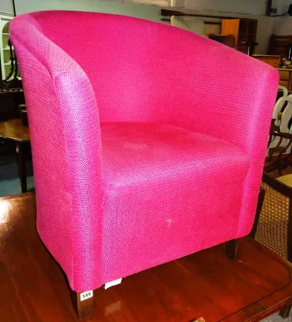 A 20th century mahogany framed tub back armchair, with pink upholstery.  F6