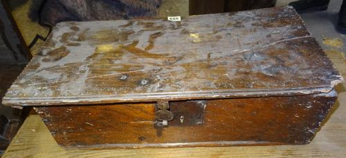 A late 17th century rectangular oak bible box, with chipwork decoration, 58cm wide x 18cm high x 30cm deep.  J5