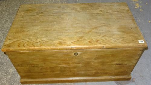A Victorian pine rectangular trunk on plinth base, 80cm wide x 44cm high x 47cm deep. EXTRA