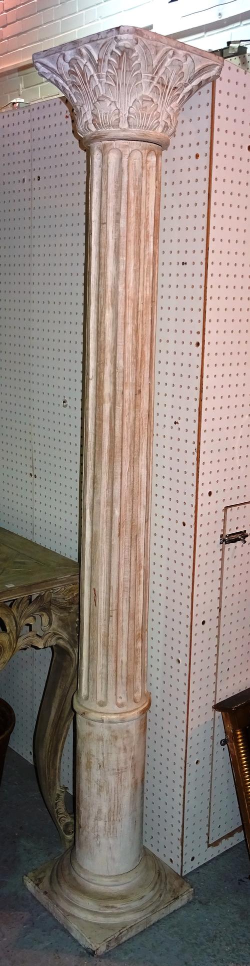 A pair of Regency style tall white painted jardiniere stands, on fluted central column and plinth base, 35cm wide x 197cm high, (2).  ROST