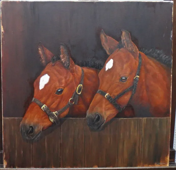 Wendy Goodwright (1945-2011), Horses heads, oil on canvas, signed and dated 2010, unframed, 60cm x 60cm.  J1