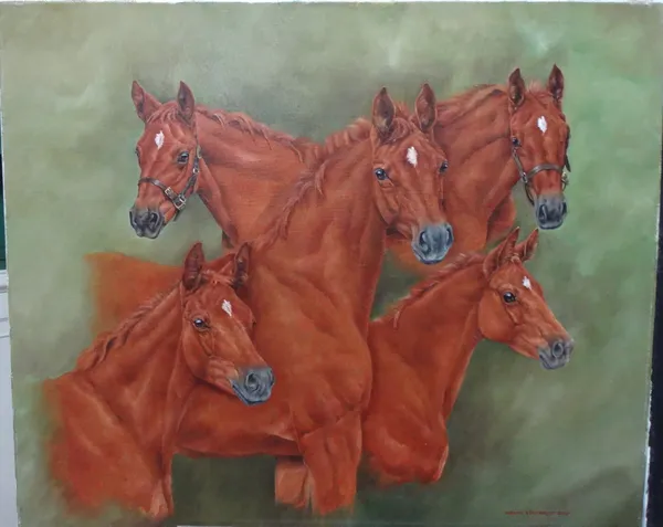 Wendy Goodwright (1945-2011), Five studies of a horse, oil on canvas, signed and dated 2008, unframed, 50cm x 60cm.   J1