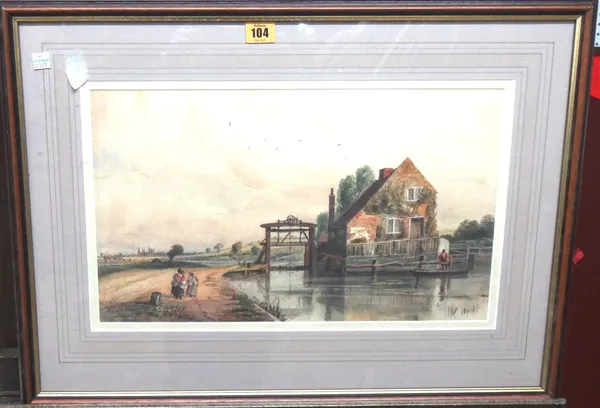 English School (19th century), Lock scene on the River Dove, watercolour, 26cm x 45cm.  G1