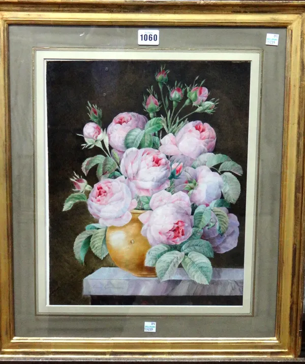 Leonie Guillermain (19th century), Still life of roses in a vase, watercolour, signed, 40cm x 31cm.