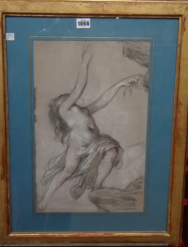 French School (19th century), Female semi-nude, pencil heightened with white on buff paper, inscribed Rome and dated '05 Oct, 42,5cm x 26.5cm.