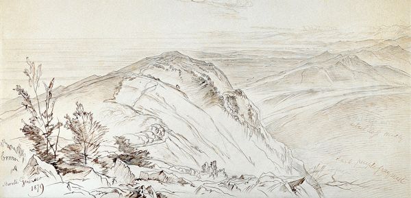 Edward Lear (1812-1888), Monte Genesio, pen and brown ink, inscribed and dated 1879, 25cm x 52cm.  Illustrated