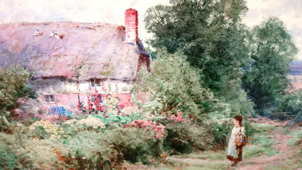 Henry John Sylvester Stannard (1870-1951), The path by the cottage, watercolour, 24.5cm x 35cm. DDS