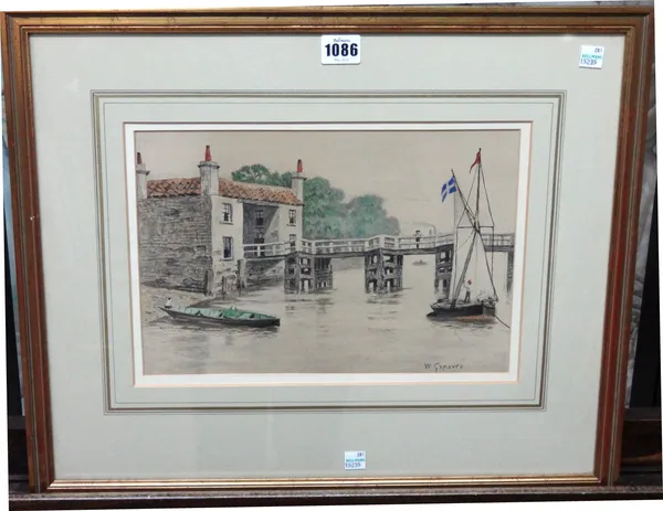 Walter Greaves (1846-1930), Old Putney Bridge, watercolour and pencil, signed, 21cm x 31cm.