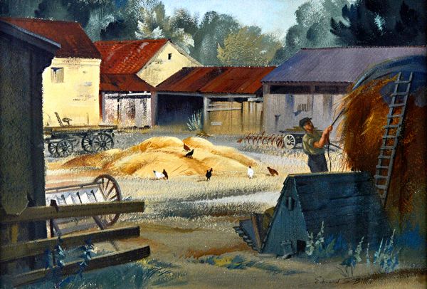 Edward S. Billin (1911-1995), Tying down the hay, gouache, signed, 35cm x 52cm. DDS  Illustrated