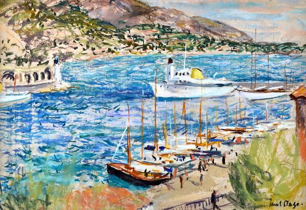 Paul Maze (1887-1979), A steam yacht, Monaco, pastel, signed, 36cm x 52cm. DDS  Illustrated