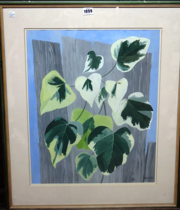John Banting (British, 1902-1972), Ivy leaves against a fence, watercolour and gouache, signed, 53cm x 43cm. DDS