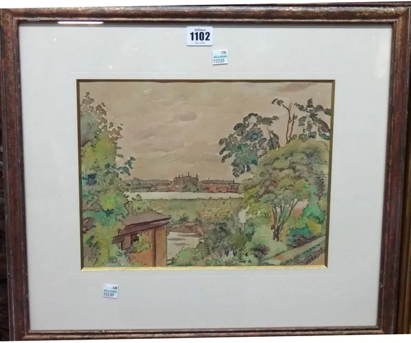 James Brown (20th century), Chiswick Mall, pen, ink and watercolour, signed, inscribed and dated 1936, 23cm x 30cm.