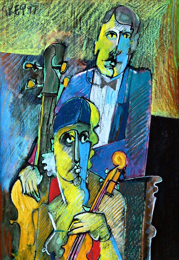 Geoffrey Key (b.1941), Musicians, pastel, signed and dated '97, 41cm x 29cm. DDS  Illustrated