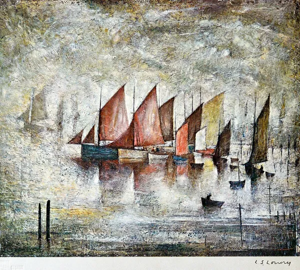 Laurence Stephen Lowry (1887-1976), Sailing boats, colour print, signed in pencil, with blindstamp, 32cm x 36cm. DDS  Illustrated