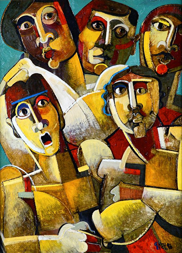 Geoffrey Key (b.1941), The Crowd II, oil on canvas, signed and dated '96, 74cm x 54cm. DDS  Illustrated