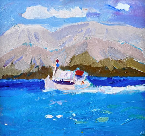 Julian Bailey (b.1963), Ferry boat, Corfu, oil on board, signed with initials, 24cm x 26cm. DDS  Illustrated