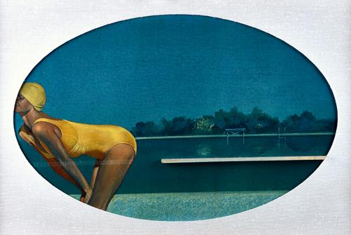 Mike Francis (b.1938), Low Board, oil on canvasboard with collage, oval, signed, 34cm x 54cm.Provenance: with Whitford Fine Art. DDS  Illustrated