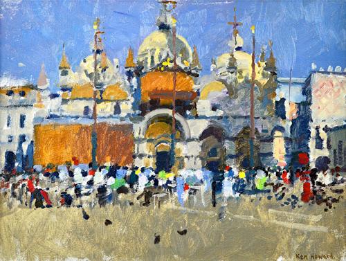 Ken Howard (b.1932), Basilica San Marco, oil on canvas, signed, 31cm x 40cm. DDS Illustrated