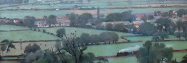 Francis Helps (1890-1972), View from Pool Bank, oil on canvasboard, inscribed on label verso, 13cm x 37cm. DDS
