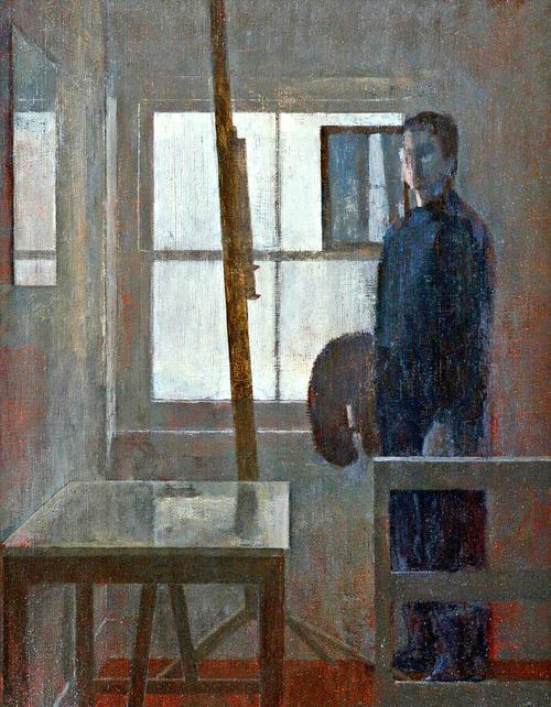 Nicolas Granger-Taylor (20th century), Studio window with self portrait, oil on canvasboard, 41cm x 34cm. DDS  IllustratedProvenance: Waterman Fine Ar