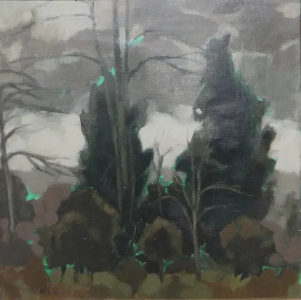 Ursula McCannell (1923-2015), The Garden in Winter, oil on canvas, signed with initials and dated '76, 50cm x 50cm. DDS