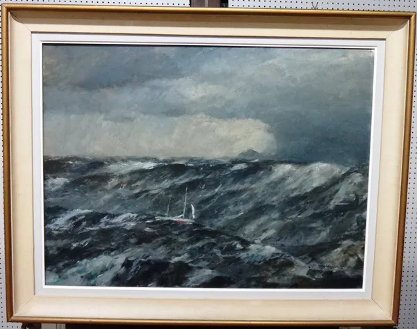 Norman Wilkinson (1878-1971), Gypsy Moth rounding Cape Horn, Sir Francis Chichester at the helm, oil on canvas, signed, 60cm x 80cm. DDS
