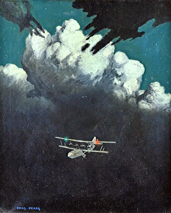 Charles Pears (1873-1958), Aircraft in a night sky, oil on canvas, signed, 60cm x 50cm. DDS  Illustrated