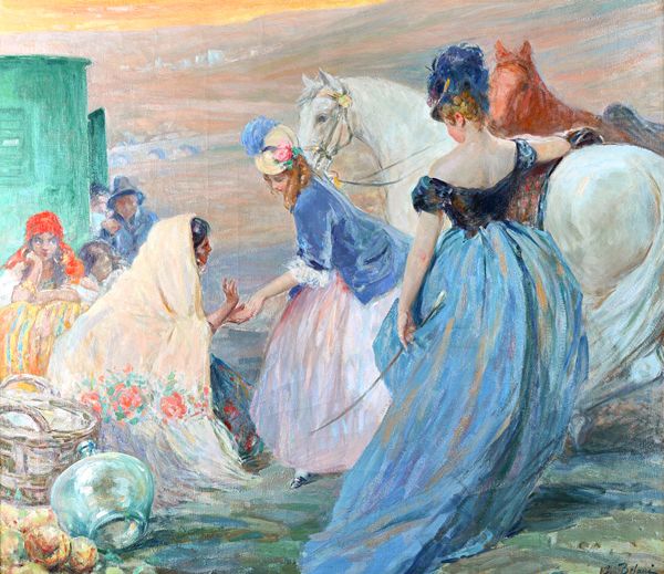 Gennaro Befanio (1866-1937), La Bonne Adventure, oil on canvas, signed, 113cm x 128cm.  Illustrated