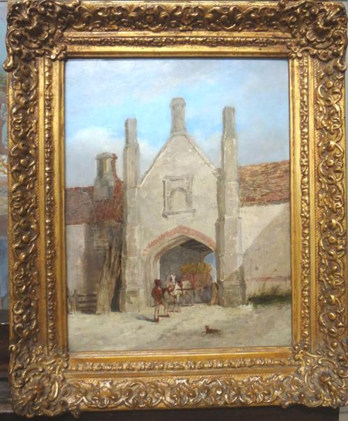 Henry Ninham (1783-1874), A city gate, oil on board, 17cm x 23cm.