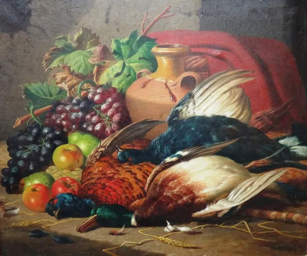 Charles Jones (1836-1892), Still life of fruit and dead game, oil on canvas, signed with monogram, 62cm x 74cm.
