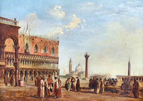 Circle of Edward Pritchett, The Piazetta San Marco, Venice, a pair, oil on canvas, each 24cm x 34cm.(2)  Illustrated